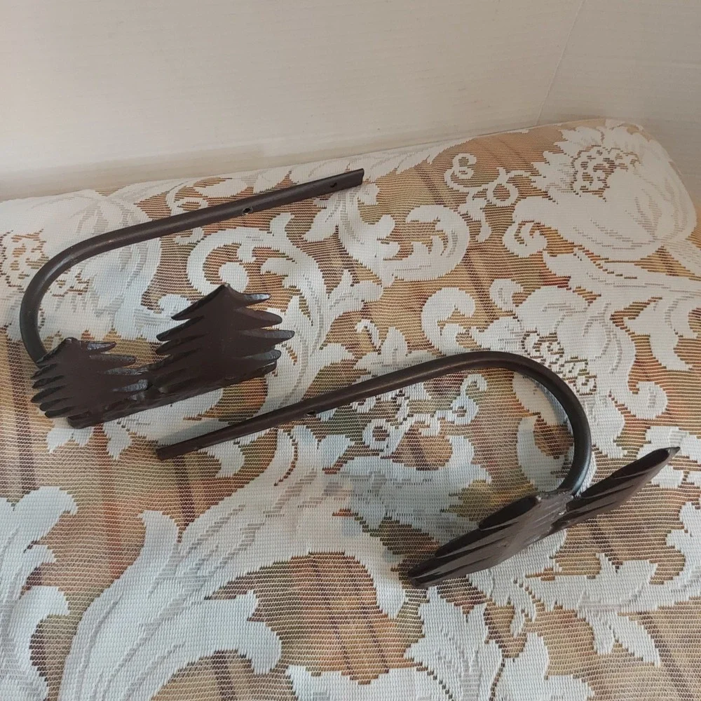Cast Iron Pine Tree Curtain Tiebacks Set of 2 Rustic Brown Lodge Cabin Decor 9